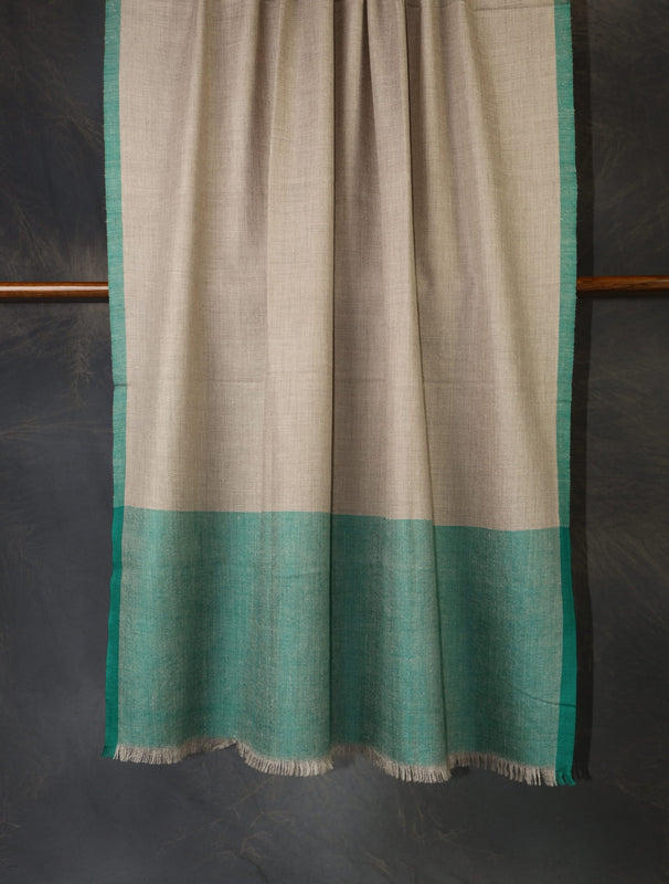 Natural Base and Green Classic Plaid Pure Cashmere Pashmina Shawl