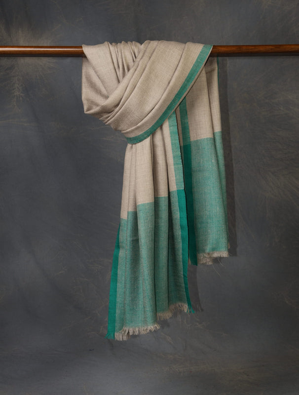 Natural Base and Green Classic Plaid Pure Cashmere Pashmina Shawl
