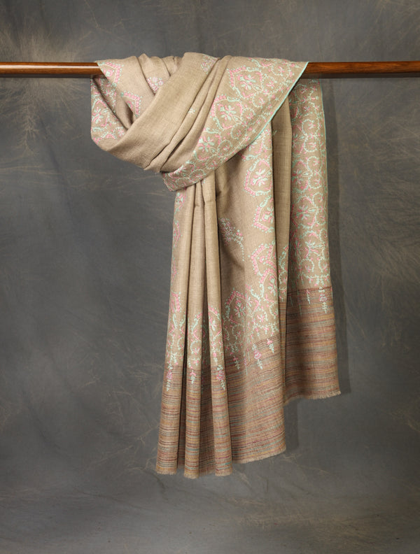 Natural Boteh Motif Embroidery Cashmere Pashmina Shawl — Jali openwork embroidery pashmina shawl from Srinagar