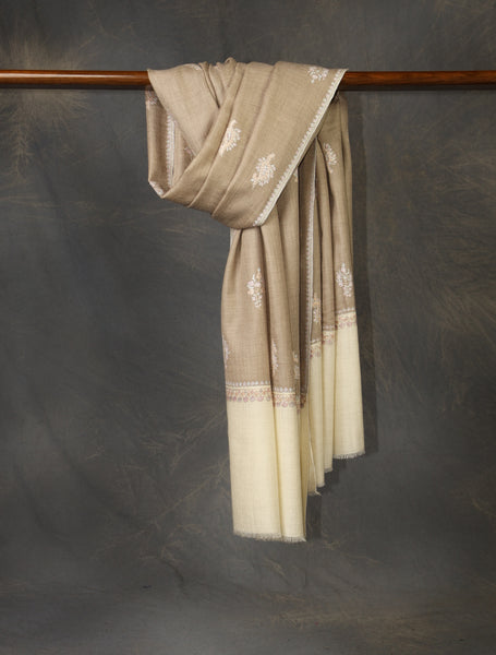 Natural  Boteh Motif Embroidery Cashmere Pashmina Shawl