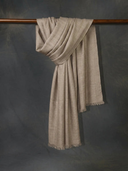 Natural Cashmere Scarf on Wooden Stand