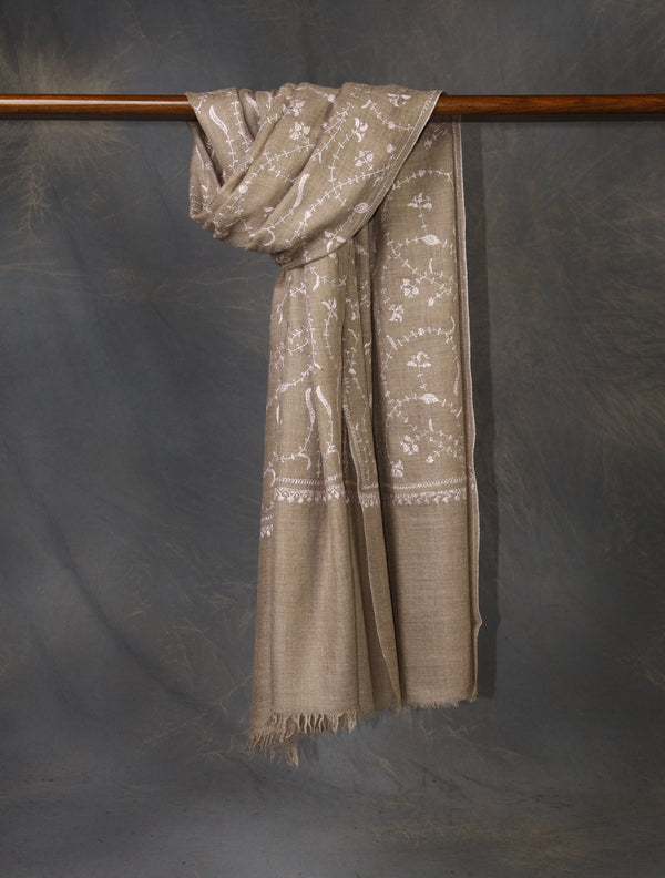 Natural Jali Embroidery Cashmere Pashmina Scarf — Jali openwork embroidery pashmina shawl from Srinagar