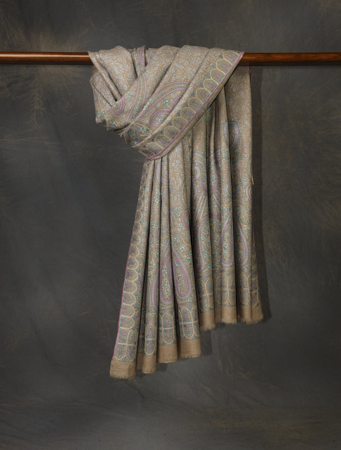 Natural Jamawar Embroidery Pashmina Shawl