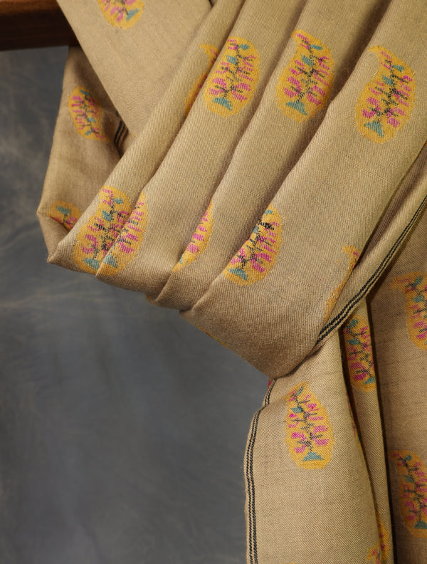 Natural Kani Buteh Pashmina Shawl – detail view