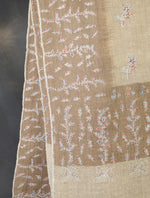 Natural Striped Jali Embroidery Pashmina Cashmere Shawl