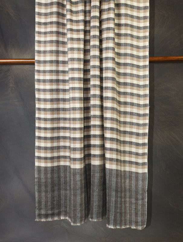 Natural and Black Plaid Pure Cashmere Pashmina Shawl
