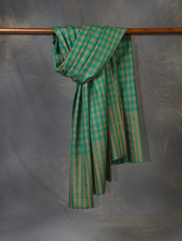 Natural and Green Plaid Pure Cashmere Pashmina Shawl