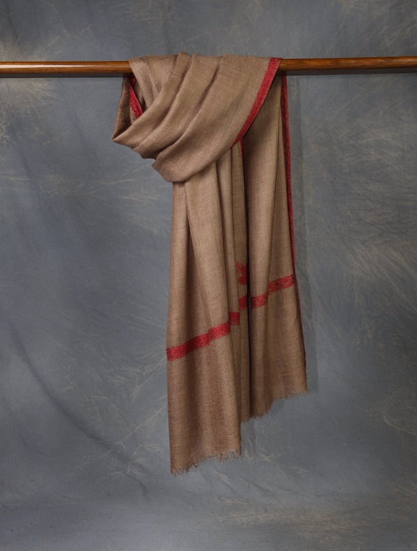 Natural colour with Small Border Embroidery Cashmere Pashmina Scarf — Sozni border embroidery pashmina shawl from Kashmir