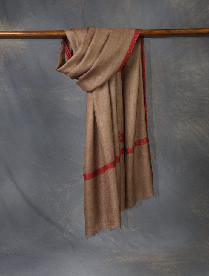 Natural colour with Small Border Embroidery Cashmere Pashmina Scarf