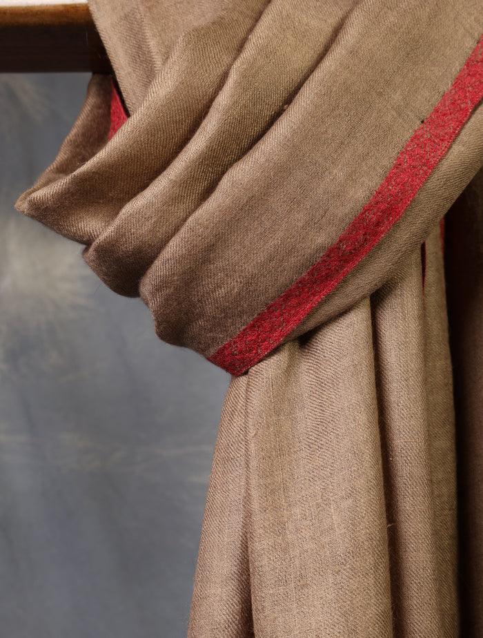 Natural colour with Small Border Embroidery Cashmere Pashmina Scarf