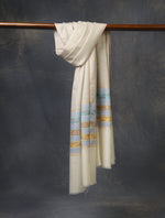 Natural with Border Embroidery Cashmere Pashmina Scarf
