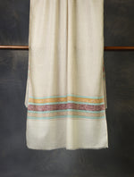 Natural with Border Embroidery Cashmere Pashmina Scarf

