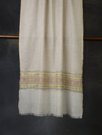 Natural with Border Embroidery Cashmere Pashmina Scarf
