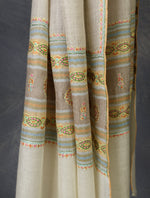 Natural with Border Embroidery Cashmere Pashmina Scarf
