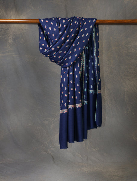 Navy Blue Boteh Motif Embroidery Cashmere Pashmina Shawl
