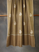 Olive brown Boteh Motif Embroidery Cashmere Pashmina Shawl