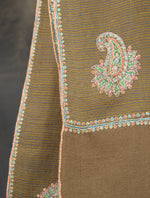 Olive brown Boteh Motif Embroidery Cashmere Pashmina Shawl