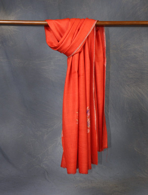 Orange Boteh Motif Embroidery Cashmere Pashmina Shawl