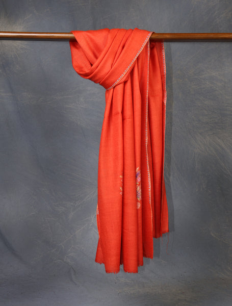 Orange Boteh Motif Embroidery Cashmere Pashmina Shawl
