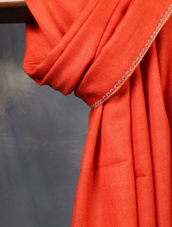 Orange Boteh Motif Embroidery Cashmere Pashmina Shawl – detail view
