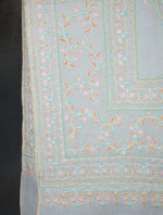 Pastel Blue Motif Embroidery Cashmere Pashmina Shawl
