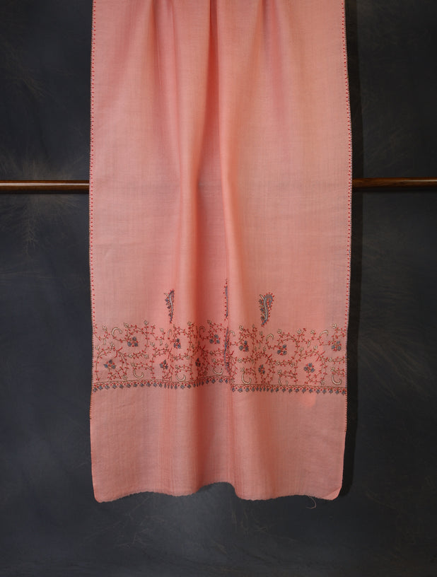 Peach Big Border Sozni Embroidery Merino Wool Scarf