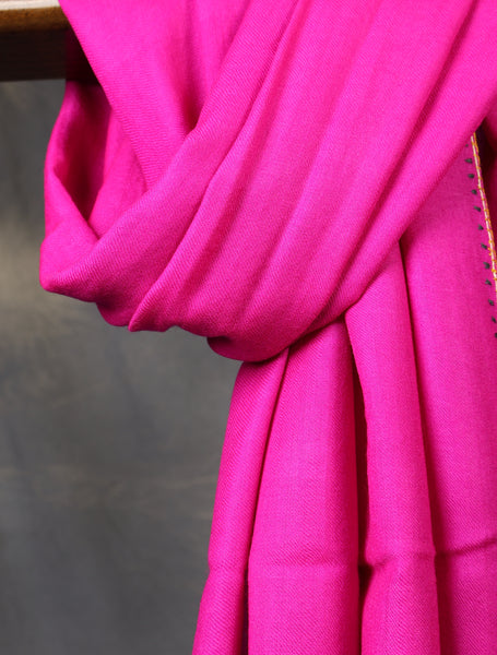 Pink Base Big Border Green Sozni Embroidery Merino Wool Scarf