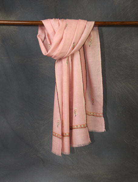 Pink Base Boteh Embroidery Pashmina Cashmere Scarf
