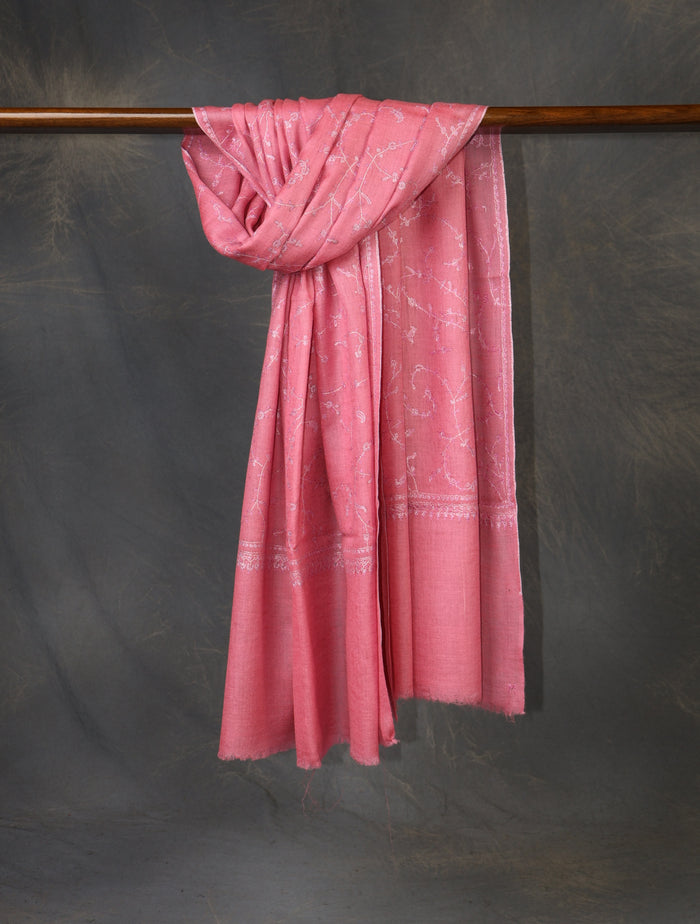 Pink Base With Jali Embroidery Pashmina Cashmere Scarf