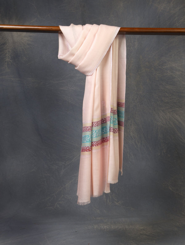Pink Base With Border Embroidery Cashmere Pashmina Scarf