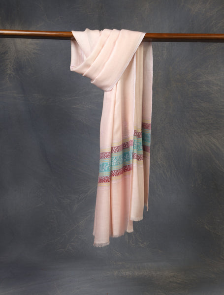 Pink Base With Border Embroidery Cashmere Pashmina Scarf