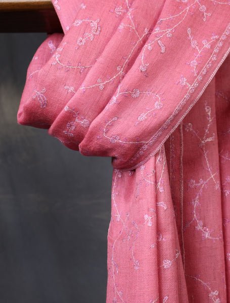 Pink Base With Jali Embroidery Pashmina Cashmere Scarf