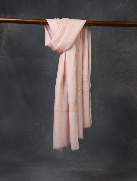 Pink Big Border Embroidery Cashmere Pashmina Scarf
