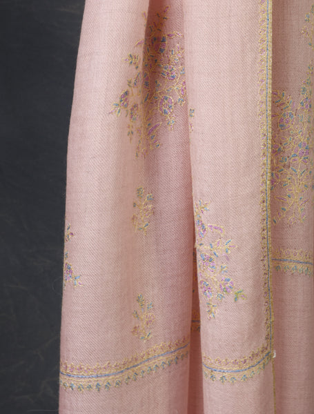 Pink Big Border Embroidery Cashmere Pashmina Scarf
