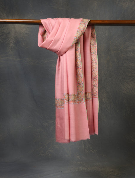 Pink Big Border Embroidery Cashmere Pashmina Shawl