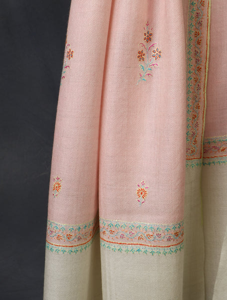 Pink With Buteh Embroidery Cashmere Pashmina Scarf
