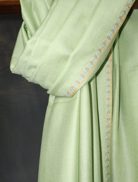 Pistachio Green Base With Small Border Embroidery Cashmere Pashmina Shawl