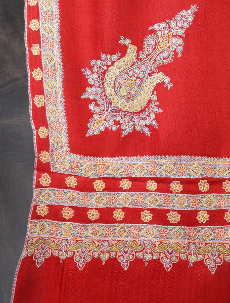 Red Big Border Embroidery Cashmere Pashmina Shawl 