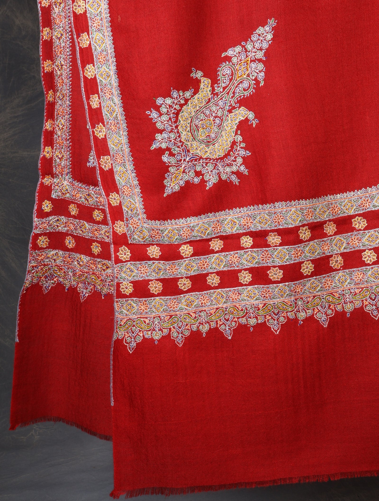 Red Big Border Embroidery Cashmere Pashmina Shawl 