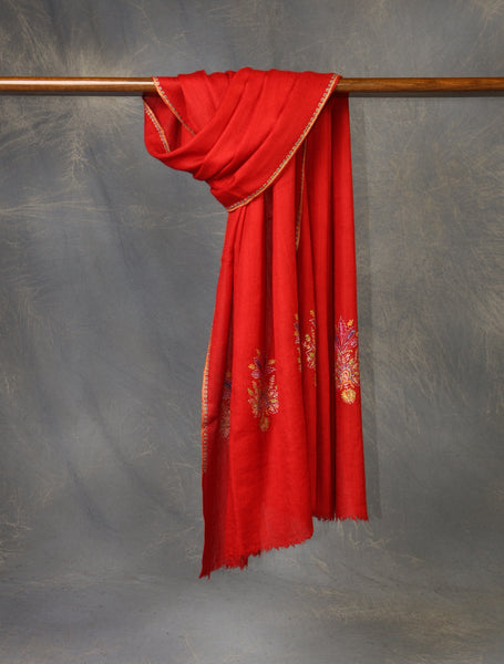 Red Buteh Embroidery Cashmere Pashmina Scarf