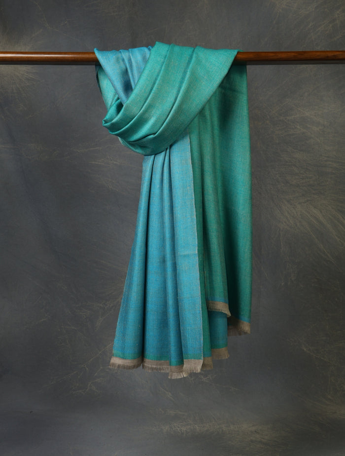 Sky Blue And Turquoise Reversible Handwoven Cashmere Pashmina Shawl