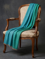 Reversible Pashmina Shawl Teal and Blue on chair