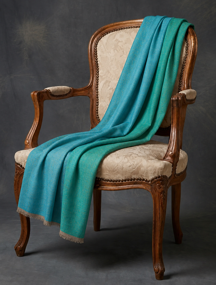 Sky Blue And Turquoise Reversible Handwoven Cashmere Pashmina Shawl
