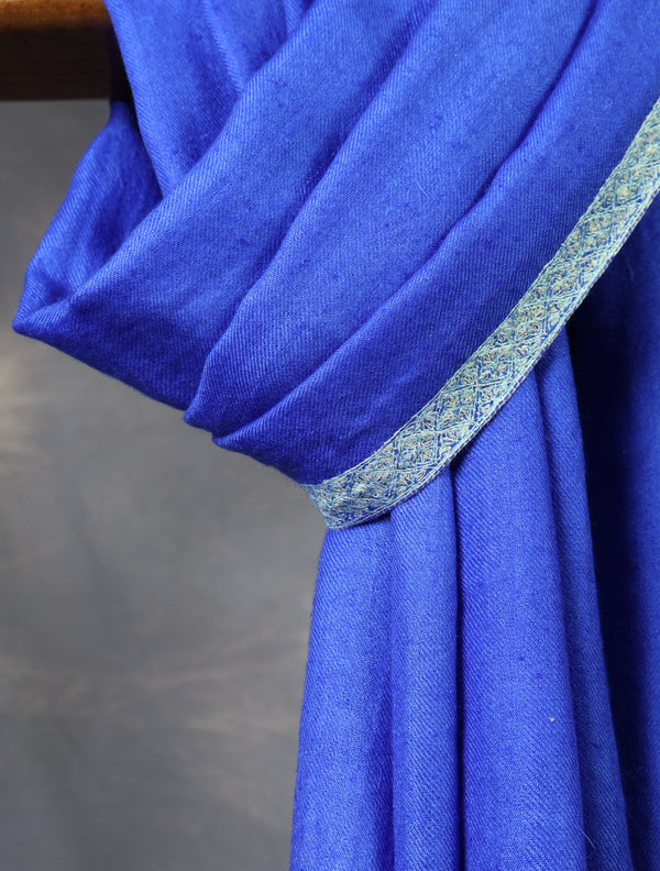 Royal Blue colour with Small Border Embroidery Cashmere Pashmina Scarf — pashmina shawl detail