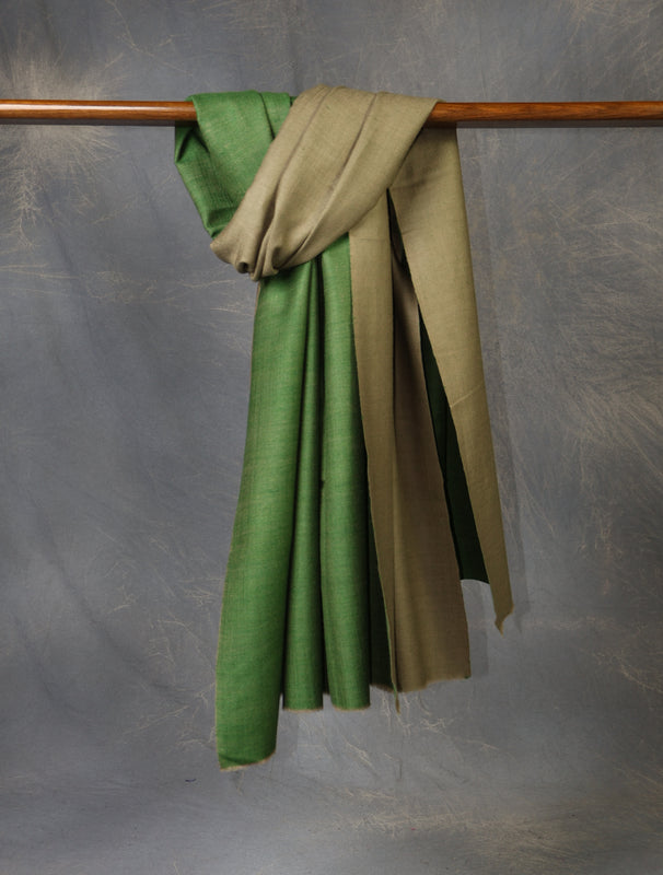 Sage Green And Light Khaki Reversible Handwoven Cashmere Pashmina Shawl
