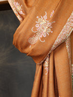 Salmon Orange Boteh Motif Embroidery Cashmere Pashmina Shawl