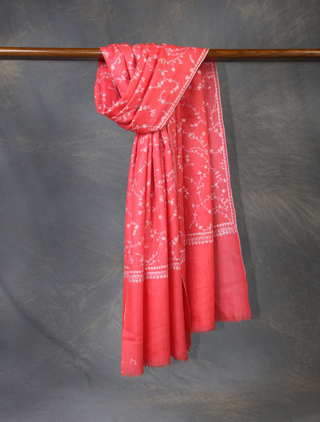Salmon Pink Base With Jali Embroidery Pashmina Cashmere Scarf
