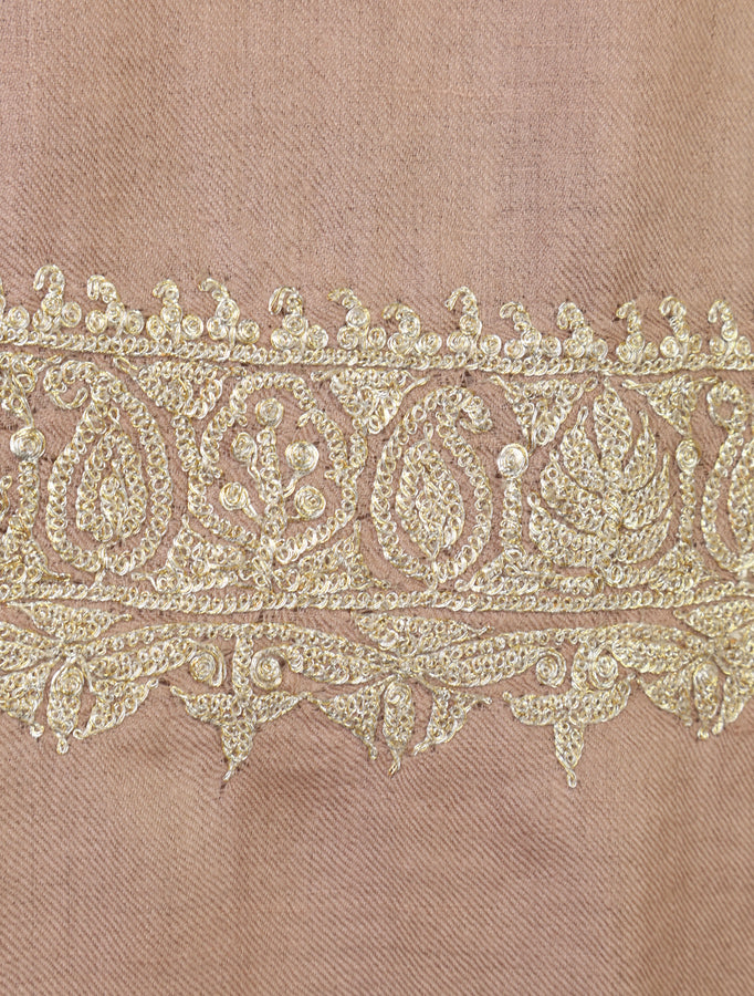 Salmon Pink Small border Tilla Embroidery Pashmina Shawl
