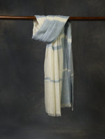 Sky Blue And Ivory Plaid Pure Cashmere Pashmina Scarf 