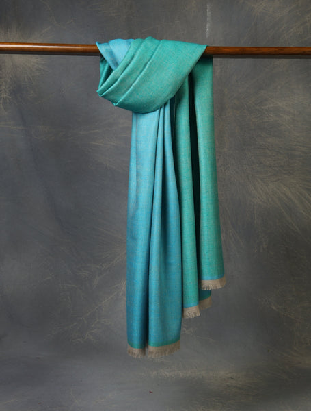 Sky Blue And Turquoise Reversible Handwoven Cashmere Pashmina Shawl